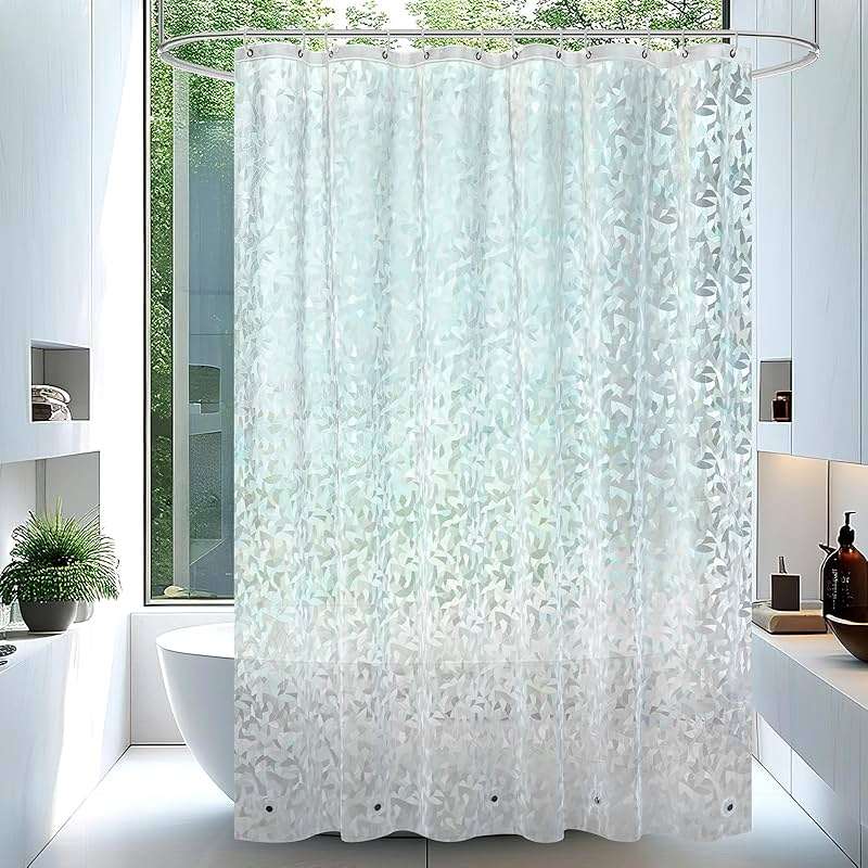 AooHome 72x72 Shower Curtain Liner - EVA 3D Decals Stained Glass Pattern Design Standard Bathroom Shower Curtain with Hooks, 5 Bottom Magnets, Heavy Duty, Water Repellent, Semi Transparent, 72x72 Inch - Image 3