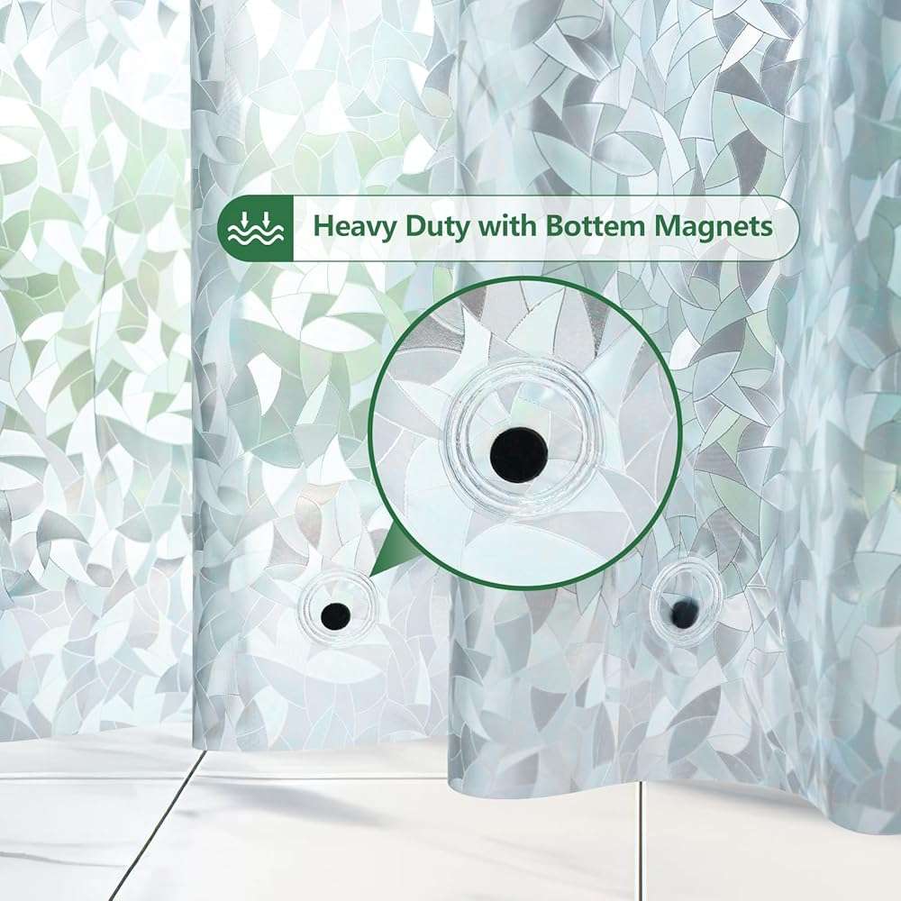AooHome 72x72 Shower Curtain Liner - EVA 3D Decals Stained Glass Pattern Design Standard Bathroom Shower Curtain with Hooks, 5 Bottom Magnets, Heavy Duty, Water Repellent, Semi Transparent, 72x72 Inch - Image 5
