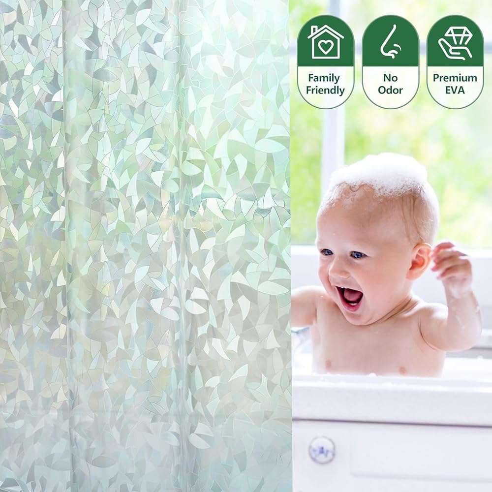 AooHome 72x72 Shower Curtain Liner - EVA 3D Decals Stained Glass Pattern Design Standard Bathroom Shower Curtain with Hooks, 5 Bottom Magnets, Heavy Duty, Water Repellent, Semi Transparent, 72x72 Inch - Image 6