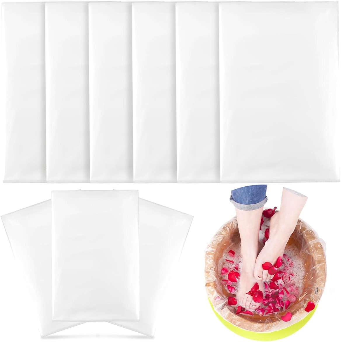 AmazingSpark 400 Pcs Disposable Foot Bath Liners Heavy Duty Thickened Plastic Foot Tub Liner Large Pedicure Spa Bags Portable Clear Bowl Bags for Tub Spa Home Hotel Beauty Salon, 25.6" x 27.5" - Image 1