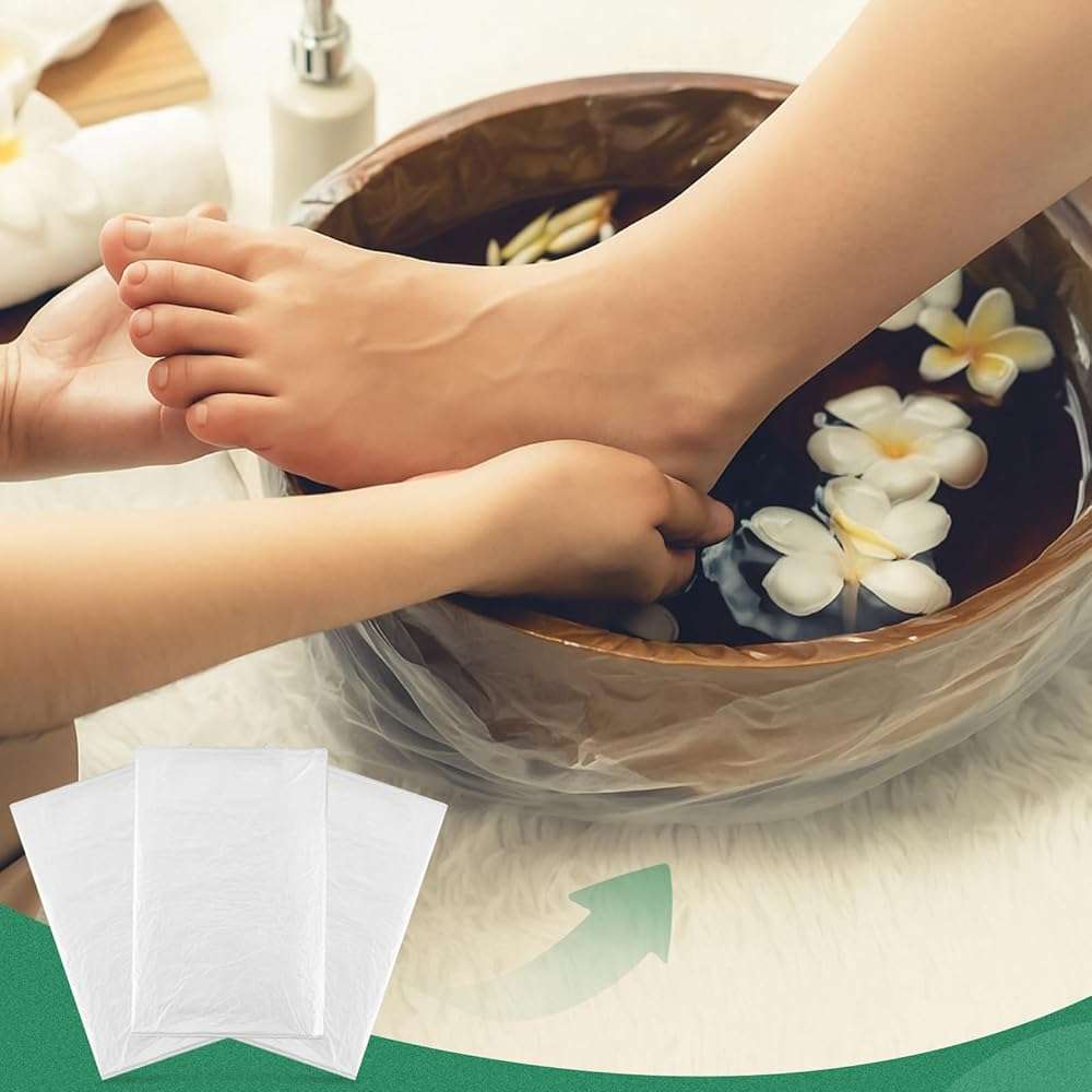 AmazingSpark 400 Pcs Disposable Foot Bath Liners Heavy Duty Thickened Plastic Foot Tub Liner Large Pedicure Spa Bags Portable Clear Bowl Bags for Tub Spa Home Hotel Beauty Salon, 25.6" x 27.5" - Image 2