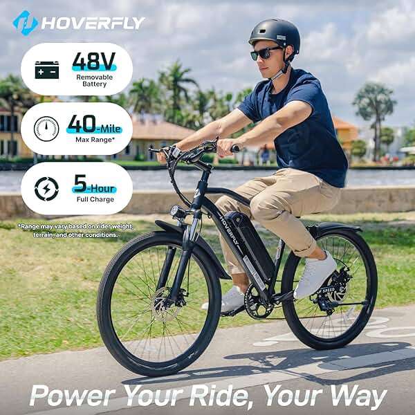 Hoverfly Electric Bike for Adults, 26"/16" Models, 750W/500W Peak Motor, Up to 20/15.5MPH, 48V/36V Removable Battery, Up to 40/28 Miles Range, UL2849 Certified, Electric Bike for Commute/Leisure/Trail - Image 2