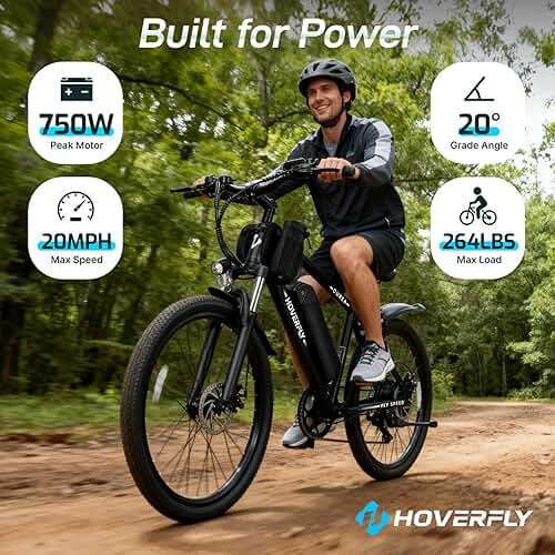 Hoverfly Electric Bike for Adults, 26"/16" Models, 750W/500W Peak Motor, Up to 20/15.5MPH, 48V/36V Removable Battery, Up to 40/28 Miles Range, UL2849 Certified, Electric Bike for Commute/Leisure/Trail - Image 3