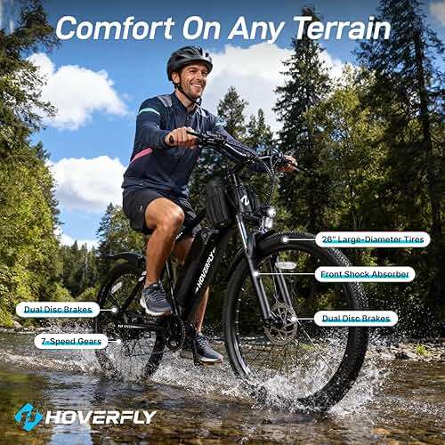 Hoverfly Electric Bike for Adults, 26"/16" Models, 750W/500W Peak Motor, Up to 20/15.5MPH, 48V/36V Removable Battery, Up to 40/28 Miles Range, UL2849 Certified, Electric Bike for Commute/Leisure/Trail - Image 4