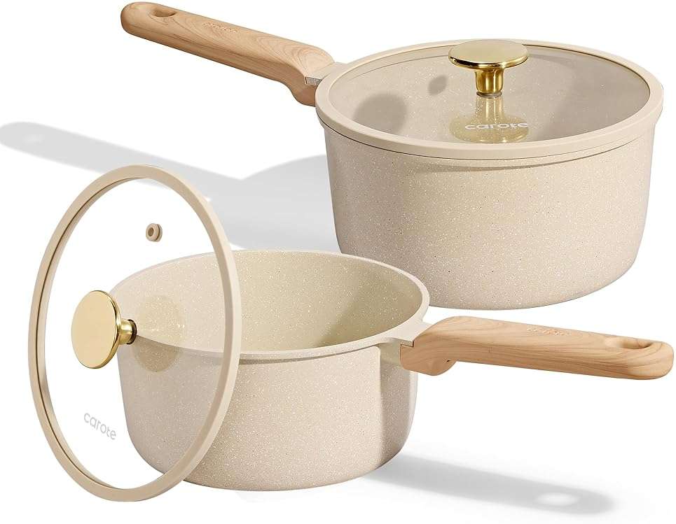 CAROTE 1.5Qt & 2.5Qt Sauce Pan Sets with Lid Ceramic Nonstick Pot Set Non Toxic Saucepan with Stay-cool Handle Small Kitchen Cooking Pots, Easy to Clean, Induction Comptable, PFOA FREE - Image 1