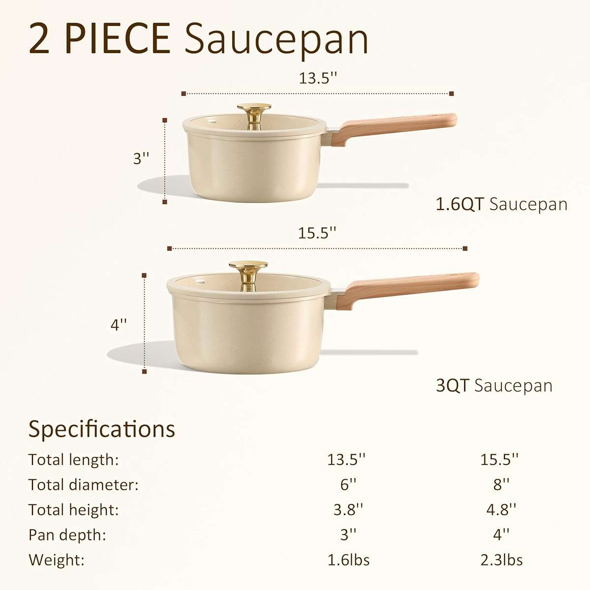 CAROTE 1.5Qt & 2.5Qt Sauce Pan Sets with Lid Ceramic Nonstick Pot Set Non Toxic Saucepan with Stay-cool Handle Small Kitchen Cooking Pots, Easy to Clean, Induction Comptable, PFOA FREE - Image 3