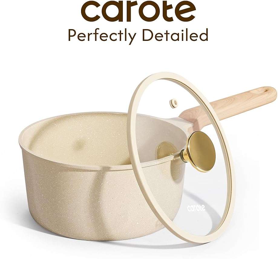 CAROTE 1.5Qt & 2.5Qt Sauce Pan Sets with Lid Ceramic Nonstick Pot Set Non Toxic Saucepan with Stay-cool Handle Small Kitchen Cooking Pots, Easy to Clean, Induction Comptable, PFOA FREE - Image 4
