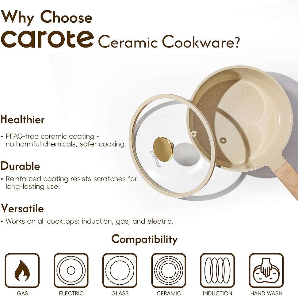 CAROTE 1.5Qt & 2.5Qt Sauce Pan Sets with Lid Ceramic Nonstick Pot Set Non Toxic Saucepan with Stay-cool Handle Small Kitchen Cooking Pots, Easy to Clean, Induction Comptable, PFOA FREE - Image 5