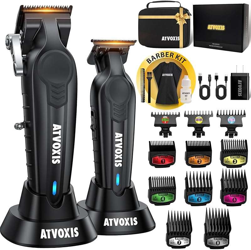 ATVOXIS Hair Clippers for Men Professional, Barber Clippers and Trimmers Set, Cordless Hair Clippers, Hair Cutting Kit, Barber Kit, Haircut Kit, Maquina para Cortar Pelo De Hombre (Black) - Image 1