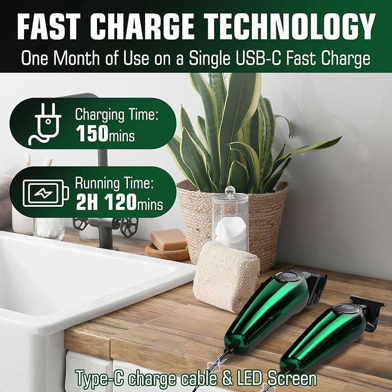 BILLAR Professional Hair Clipper for Men Hair Cutting Kit Men's Beard Trimmer Hair Trimmer Shaver Cordless Barber Clippers and Trimmers（Green） - Image 6
