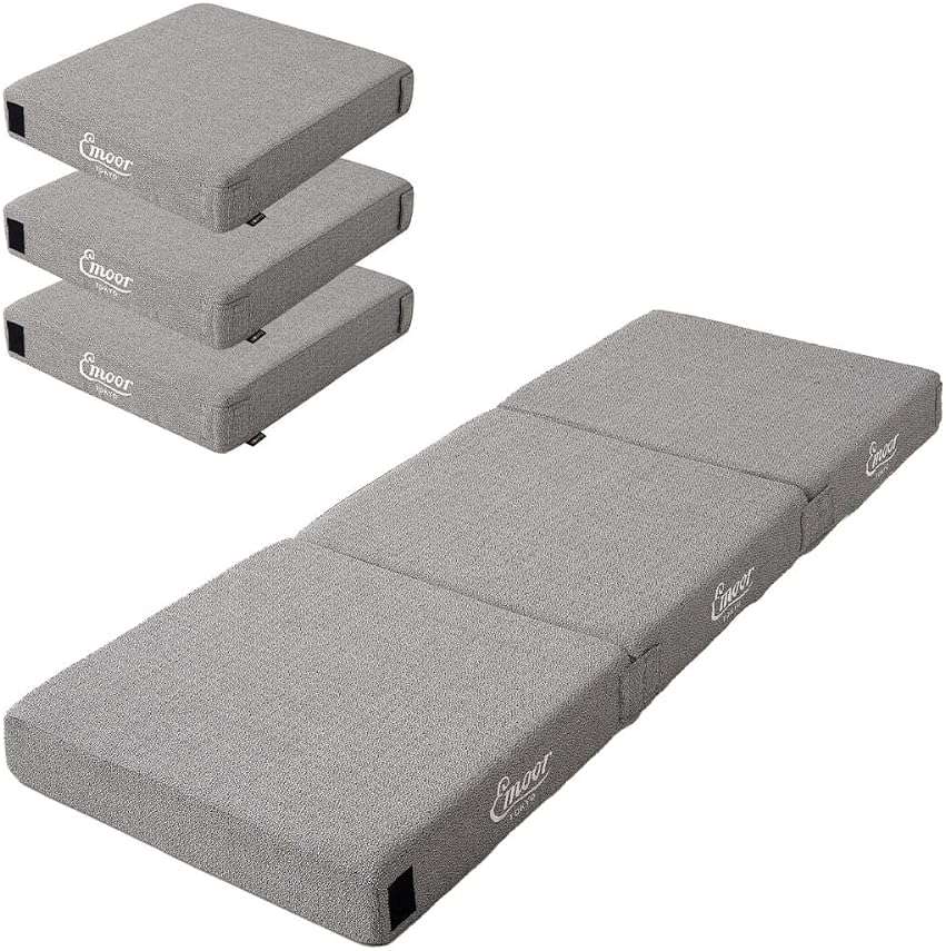 EMOOR 2-Way Splittable Napping Mattress 3-Pcs 25.6x70.9x4.7in High Density Foam Gray, Versatile Floor Cushion Stool Washable Cover - Image 1
