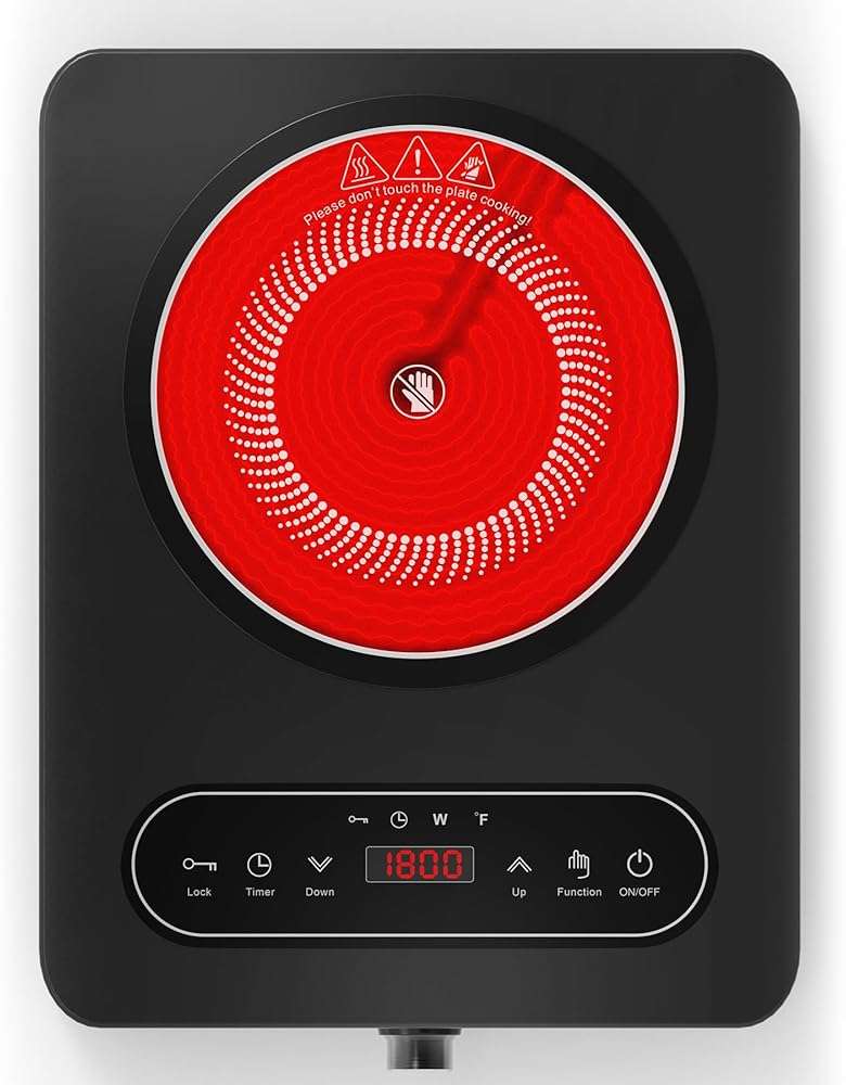 VBGK Single Burner Electric Cooktop, 110V 1800W Electric Cooktop with LED Touch Controls and Knob Controls, 10 Power Levels, 4-Hour Timer, Safety Lock, Single Burner Overheat Protection - Image 1