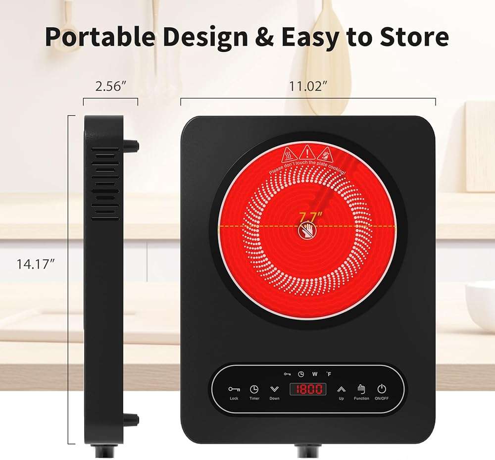 VBGK Single Burner Electric Cooktop, 110V 1800W Electric Cooktop with LED Touch Controls and Knob Controls, 10 Power Levels, 4-Hour Timer, Safety Lock, Single Burner Overheat Protection - Image 2