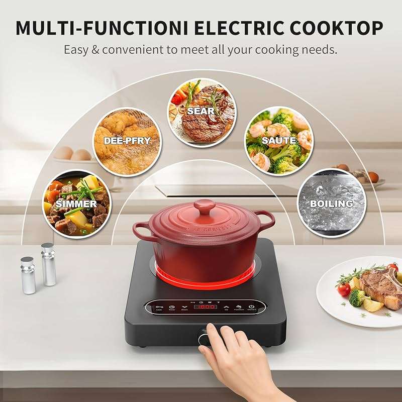 VBGK Single Burner Electric Cooktop, 110V 1800W Electric Cooktop with LED Touch Controls and Knob Controls, 10 Power Levels, 4-Hour Timer, Safety Lock, Single Burner Overheat Protection - Image 7