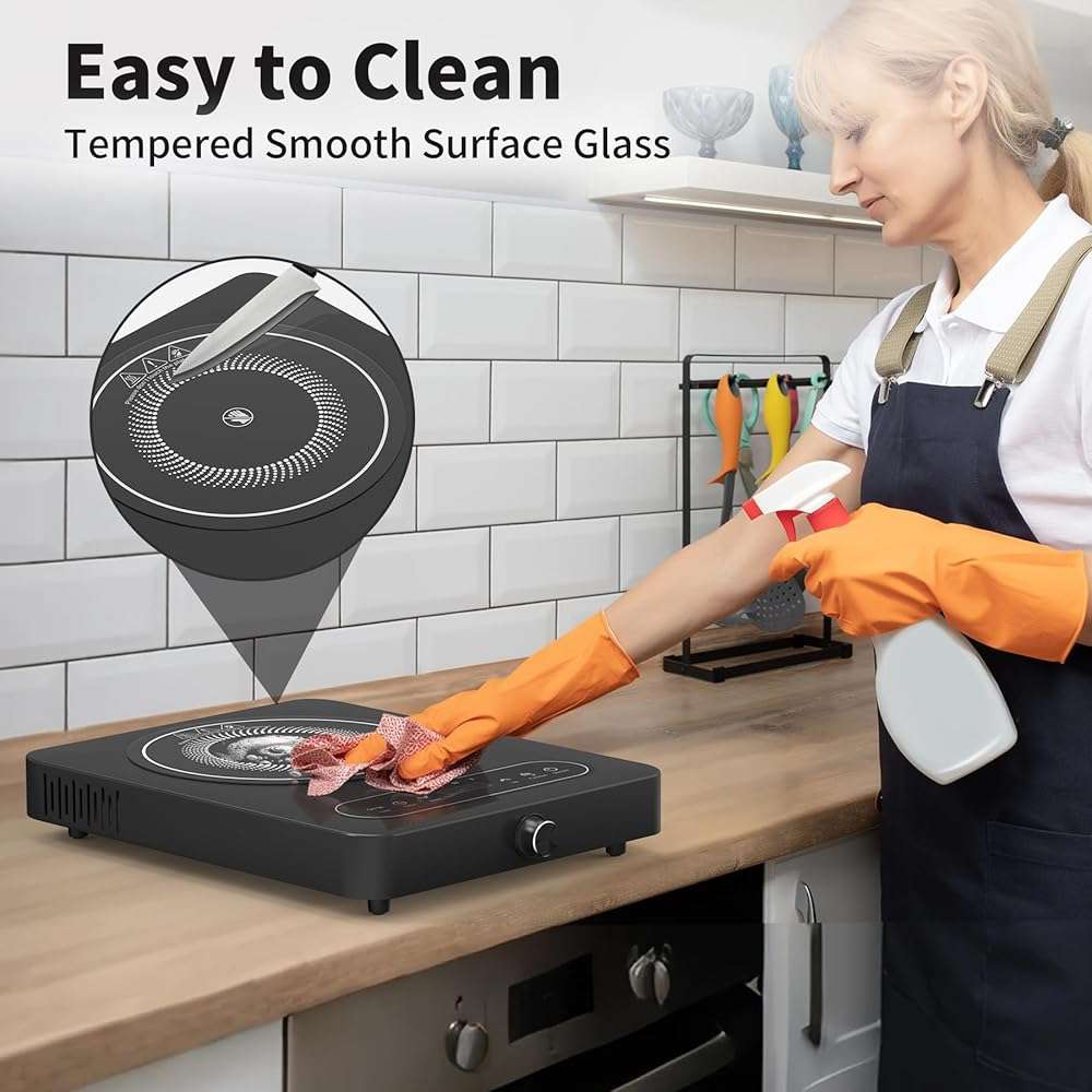 VBGK Single Burner Electric Cooktop, 110V 1800W Electric Cooktop with LED Touch Controls and Knob Controls, 10 Power Levels, 4-Hour Timer, Safety Lock, Single Burner Overheat Protection - Image 8