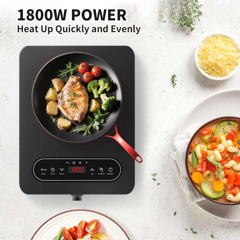 VBGK Single Burner Electric Cooktop, 110V 1800W Electric Cooktop with LED Touch Controls and Knob Controls, 10 Power Levels, 4-Hour Timer, Safety Lock, Single Burner Overheat Protection - Image 9