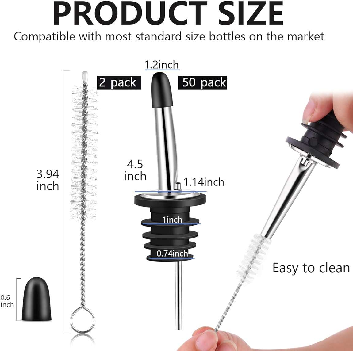mwellewm 50 Pcs Liquor Pour Spouts, Stainless Steel Liquor Bottle Pourers for Alcohol Speed Pourers for Liquor Bottles Bartending Oil Vinegar and Wine Bar Bartender Accessories - Image 2