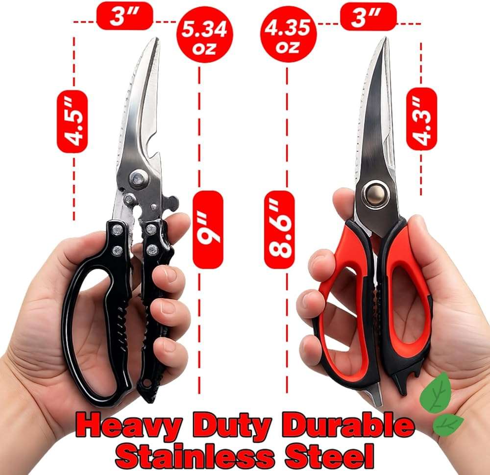 Flioriel 2-Pack Heavy Duty Kitchen Shears - Ultra Sharp All Purpose Food Scissors for Cutting Chicken Bones, Meat & Vegetables, Multi-Function Stainless Steel Cooking Shears (Black & Red) - Image 3