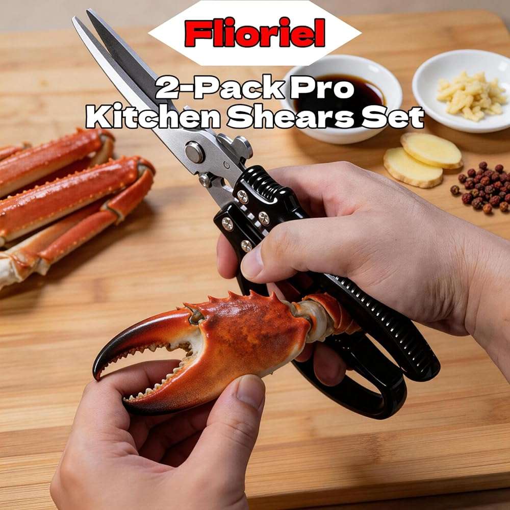 Flioriel 2-Pack Heavy Duty Kitchen Shears - Ultra Sharp All Purpose Food Scissors for Cutting Chicken Bones, Meat & Vegetables, Multi-Function Stainless Steel Cooking Shears (Black & Red) - Image 4