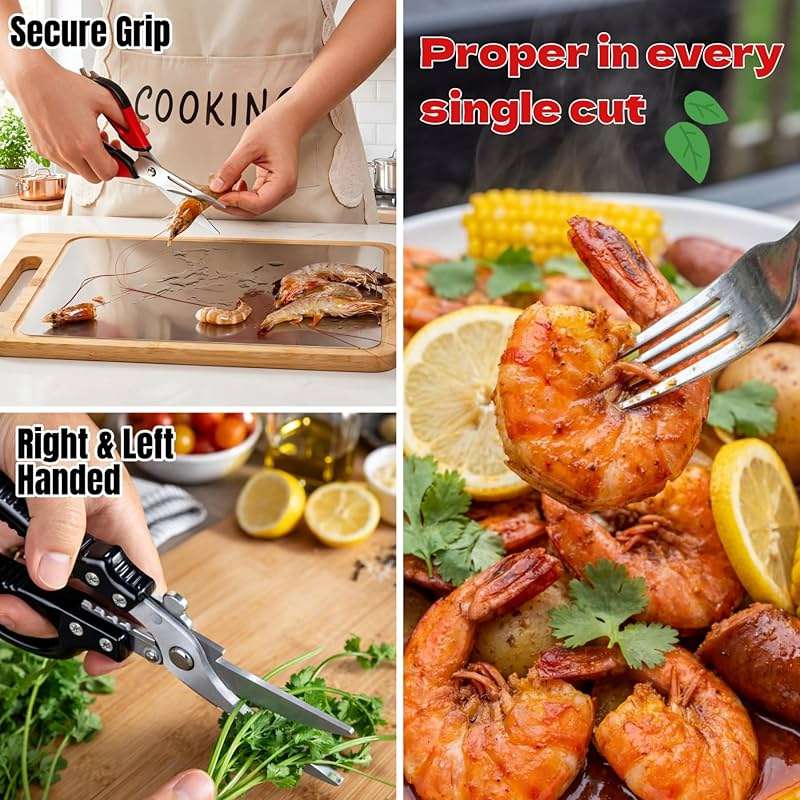 Flioriel 2-Pack Heavy Duty Kitchen Shears - Ultra Sharp All Purpose Food Scissors for Cutting Chicken Bones, Meat & Vegetables, Multi-Function Stainless Steel Cooking Shears (Black & Red) - Image 9