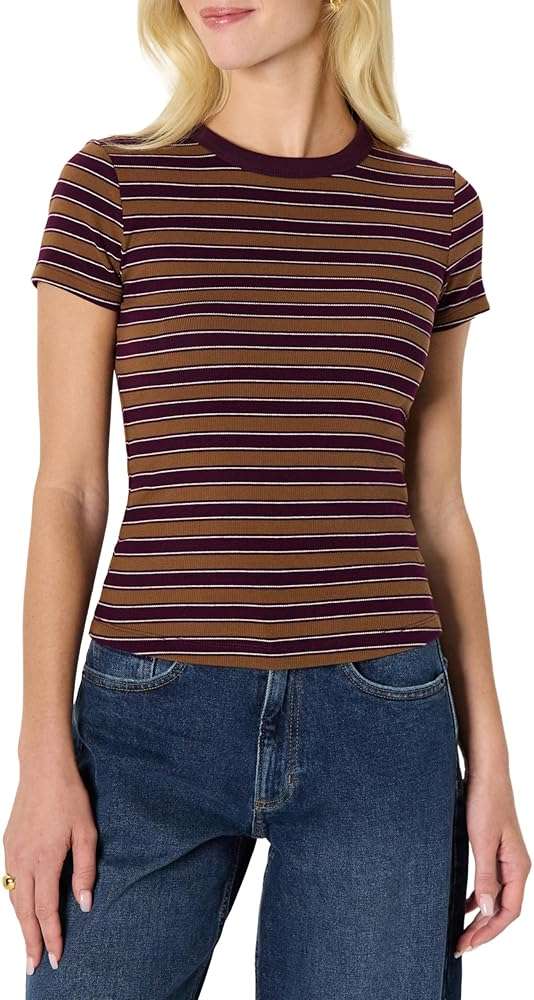 Amazon Essentials Women's Slim-Fit Stretch Rib Short Cap Sleeve Crew Neckline Tee - Image 1
