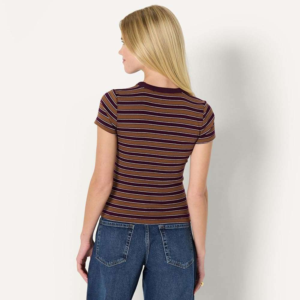 Amazon Essentials Women's Slim-Fit Stretch Rib Short Cap Sleeve Crew Neckline Tee - Image 2
