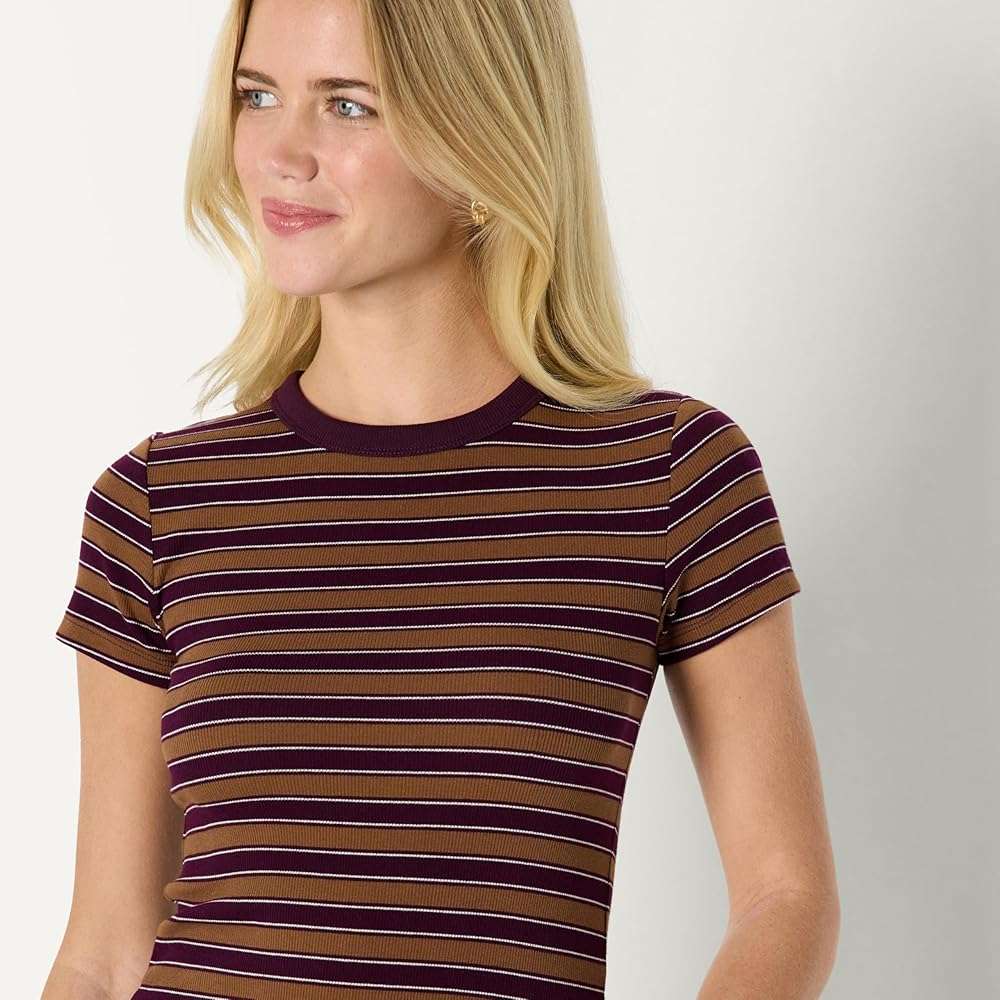 Amazon Essentials Women's Slim-Fit Stretch Rib Short Cap Sleeve Crew Neckline Tee - Image 3