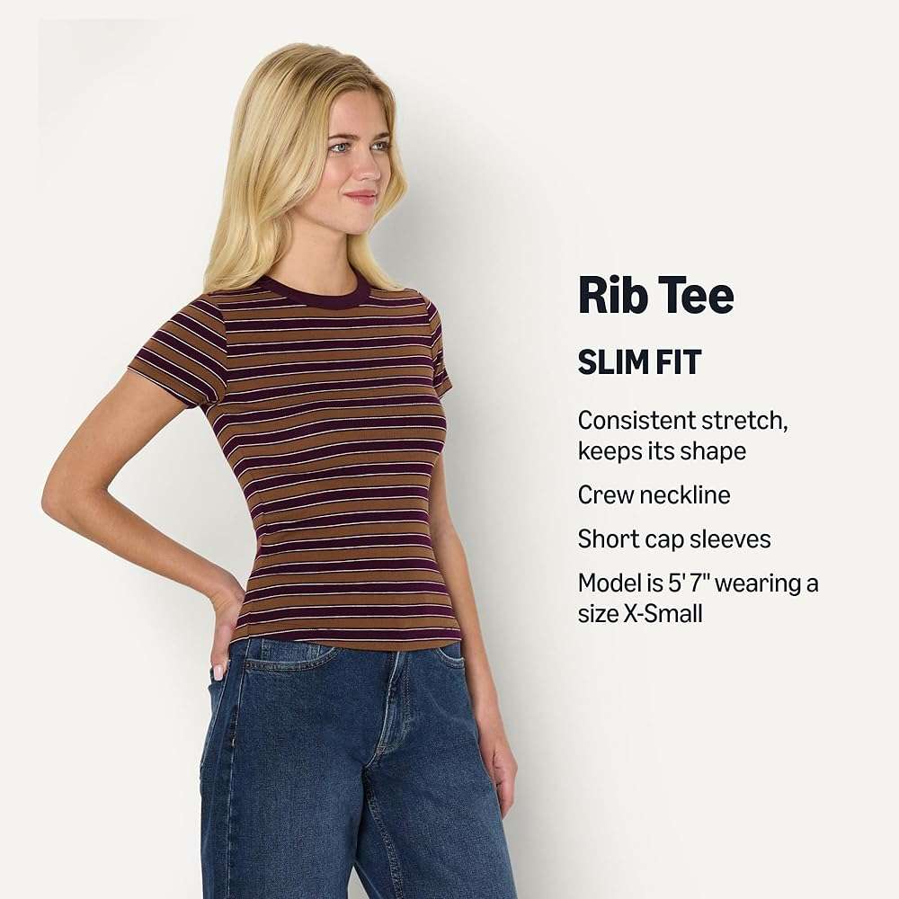 Amazon Essentials Women's Slim-Fit Stretch Rib Short Cap Sleeve Crew Neckline Tee - Image 4