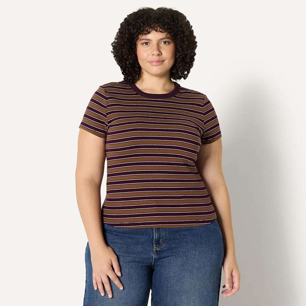Amazon Essentials Women's Slim-Fit Stretch Rib Short Cap Sleeve Crew Neckline Tee - Image 6