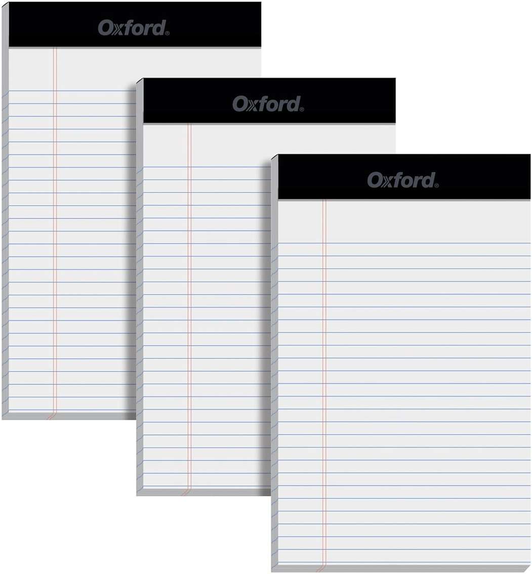 Oxford 5 x 8 Inch Legal Pads, 3 Pack, Narrow Ruled on Both Sides, White Lined Paper, 50 Perforated Sheets Per Writing Pad, Proudly Made in the USA (1017034) - Image 1
