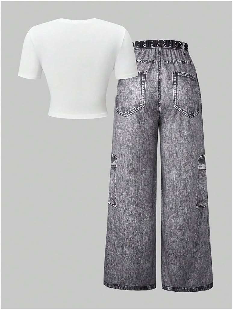 SOLY HUX Girl's Y2k Clothes Star Graphic Crop Top and Baggy Pants Grunge 2 Piece Outfit Streetwear - Image 2
