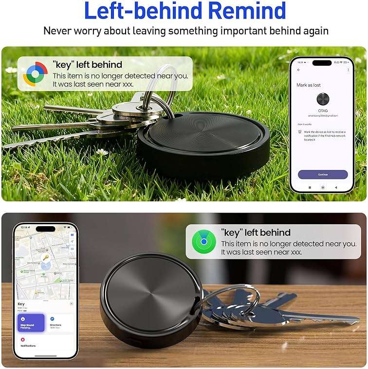 Air Tags-2 Pack Tracker Tag for iOS and Android, Work with Google Find Hub & Apple Find My APP, Long Battery Life, for Keys/Luggage/Suitcase/Backpack/Wallet, Black - Image 4