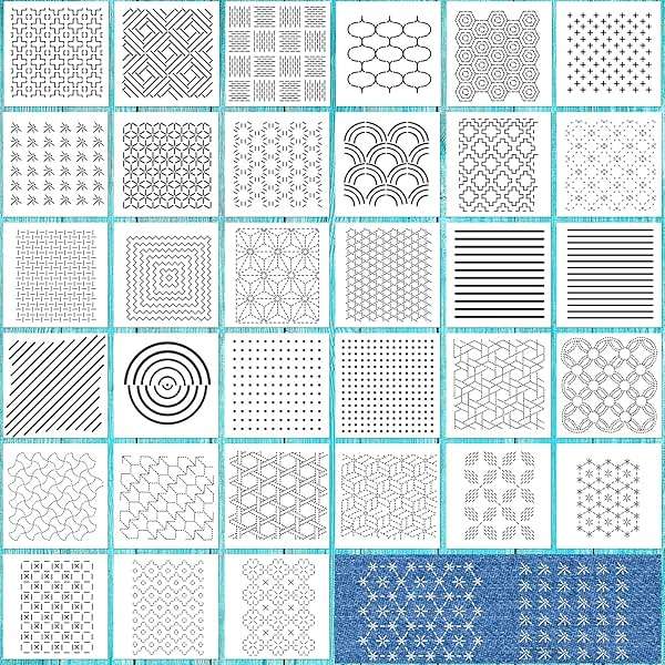 33 Pcs Sashiko Stencils 4.7 X 4.7 Inch Plastic Sashiko Template Pattern Geometric Embroidery Stabilizers Drawing for Drawing Line Quilting Sewing Hand Quilting and Embroidery and Design Creativity DIY - Image 1