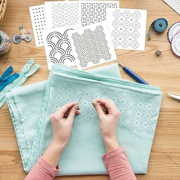 33 Pcs Sashiko Stencils 4.7 X 4.7 Inch Plastic Sashiko Template Pattern Geometric Embroidery Stabilizers Drawing for Drawing Line Quilting Sewing Hand Quilting and Embroidery and Design Creativity DIY - Image 4