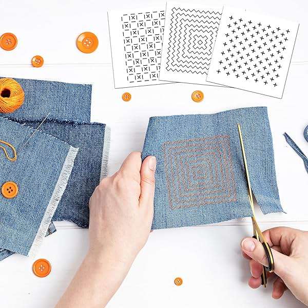 33 Pcs Sashiko Stencils 4.7 X 4.7 Inch Plastic Sashiko Template Pattern Geometric Embroidery Stabilizers Drawing for Drawing Line Quilting Sewing Hand Quilting and Embroidery and Design Creativity DIY - Image 7