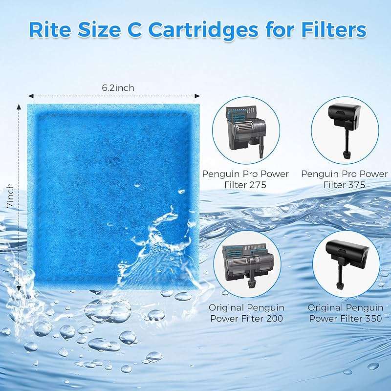 Qwakay Aquarium Filter Replacement Cartridge - 10 Pack Rite Size C Fish Tank Cartridges Compatiable with Marineland Penguin PRO Power Filters 275/375 & Original Penguin Power Filters 200/350 - Image 2