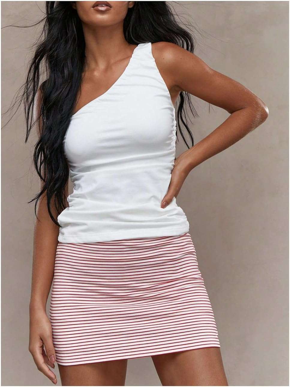 WDIRARA Women's Striped Bodycon Mini Skirt Athletic Workout Hign Waist Sweat Skorts Shorts - Image 4