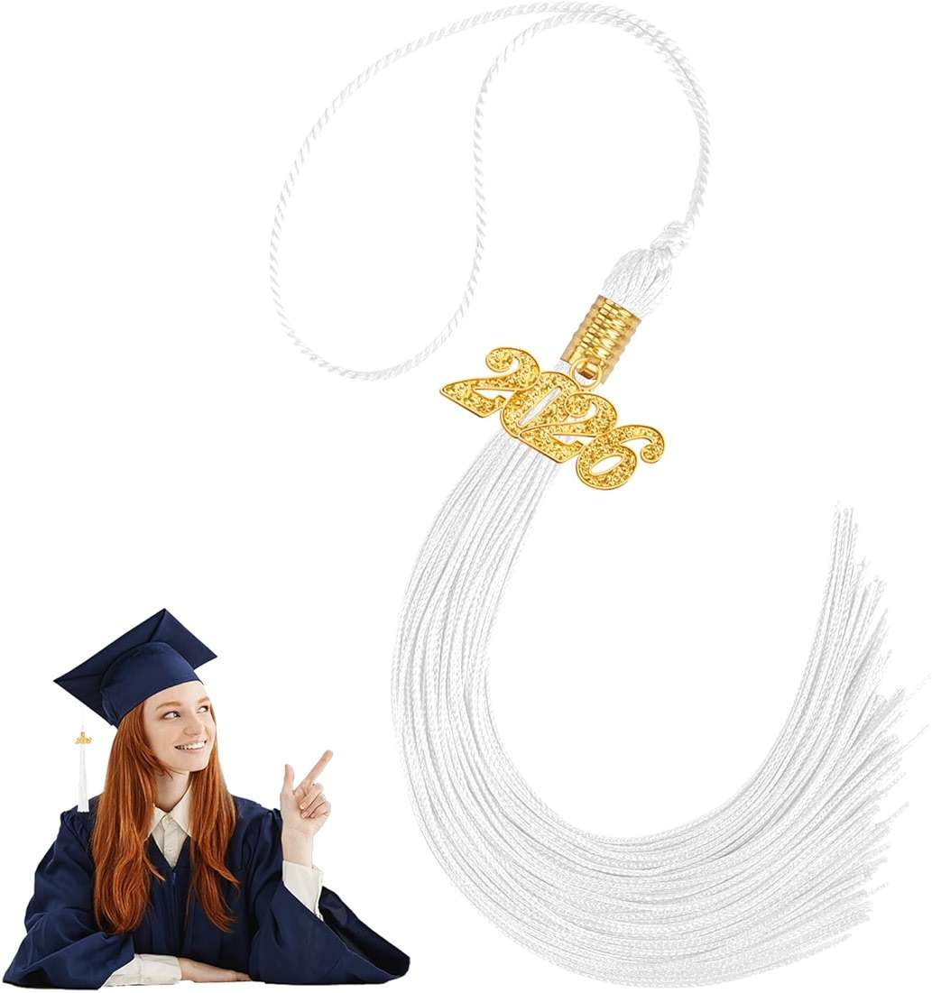 CDIXlmuz 2026 Graduation Tassel White Tassels for Graduation Cap 2026 with Gold 2026 Tassel Charm, Grad Cap Decorations Gifts, Grad Tassels White Decorations Gifts, 2026 Gold Charm - Image 1