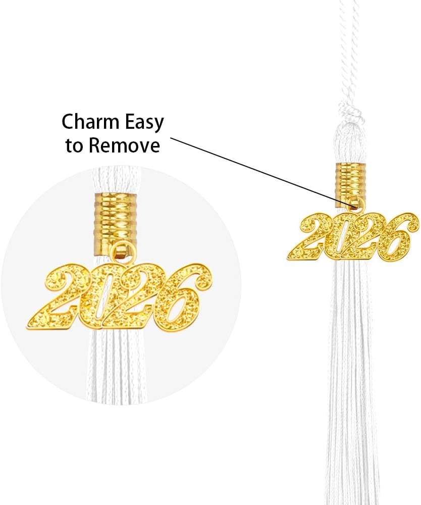 CDIXlmuz 2026 Graduation Tassel White Tassels for Graduation Cap 2026 with Gold 2026 Tassel Charm, Grad Cap Decorations Gifts, Grad Tassels White Decorations Gifts, 2026 Gold Charm - Image 4