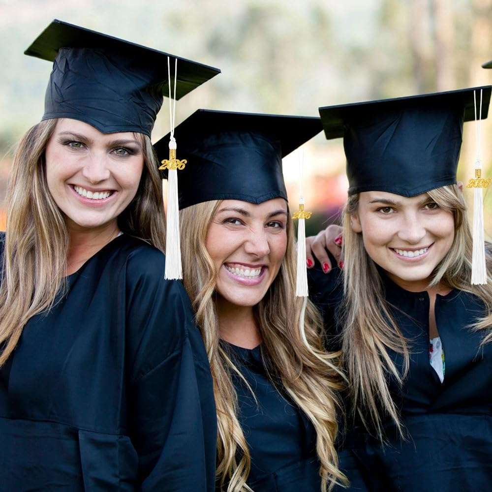 CDIXlmuz 2026 Graduation Tassel White Tassels for Graduation Cap 2026 with Gold 2026 Tassel Charm, Grad Cap Decorations Gifts, Grad Tassels White Decorations Gifts, 2026 Gold Charm - Image 5