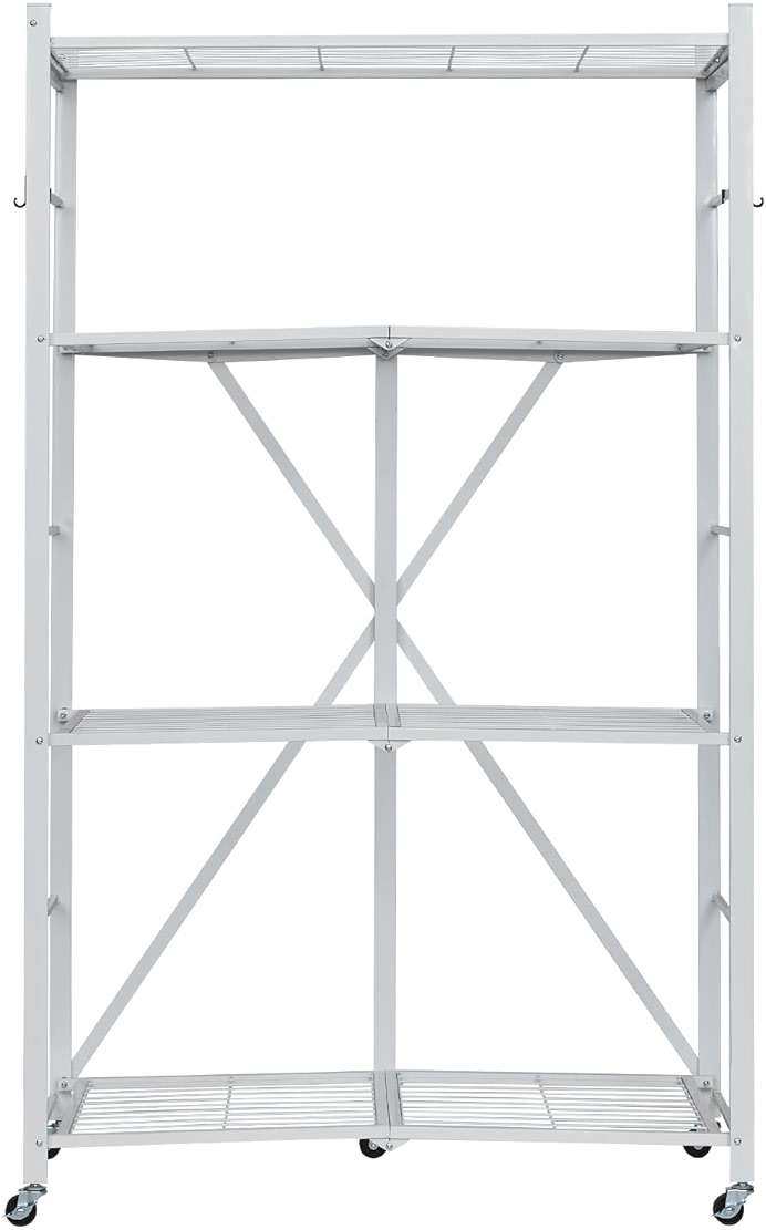 VEVOR 4-Tier Foldable Storage Shelf, 36W x 21D x 60 H Inch Folding Metal Rack Shelving Unit, No Assembly Organizer Shelf with 5 Wheels & 4 Hooks for Pantry, Kitchen, Garage, Basement, White - Image 9