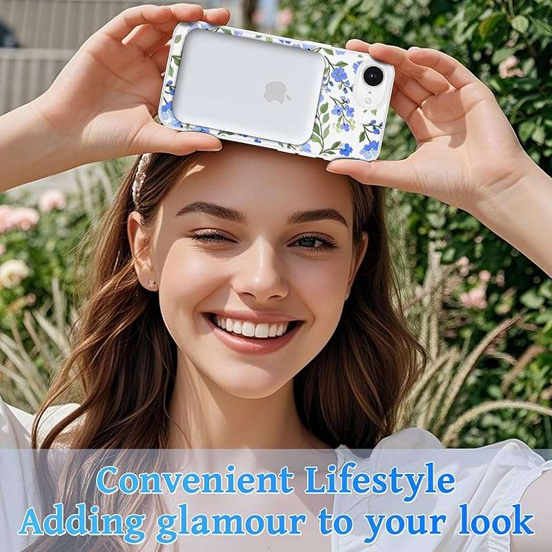 EYZUTAK Magnetic for iPhone 17e/iPhone 16e Case Flower Case Compatible with MagSafe, Pretty Floral Stylish Aesthetic Phone Cover Slim Clear Anti-Yellowing Protective Cover for Girls Women - Blue - Image 8