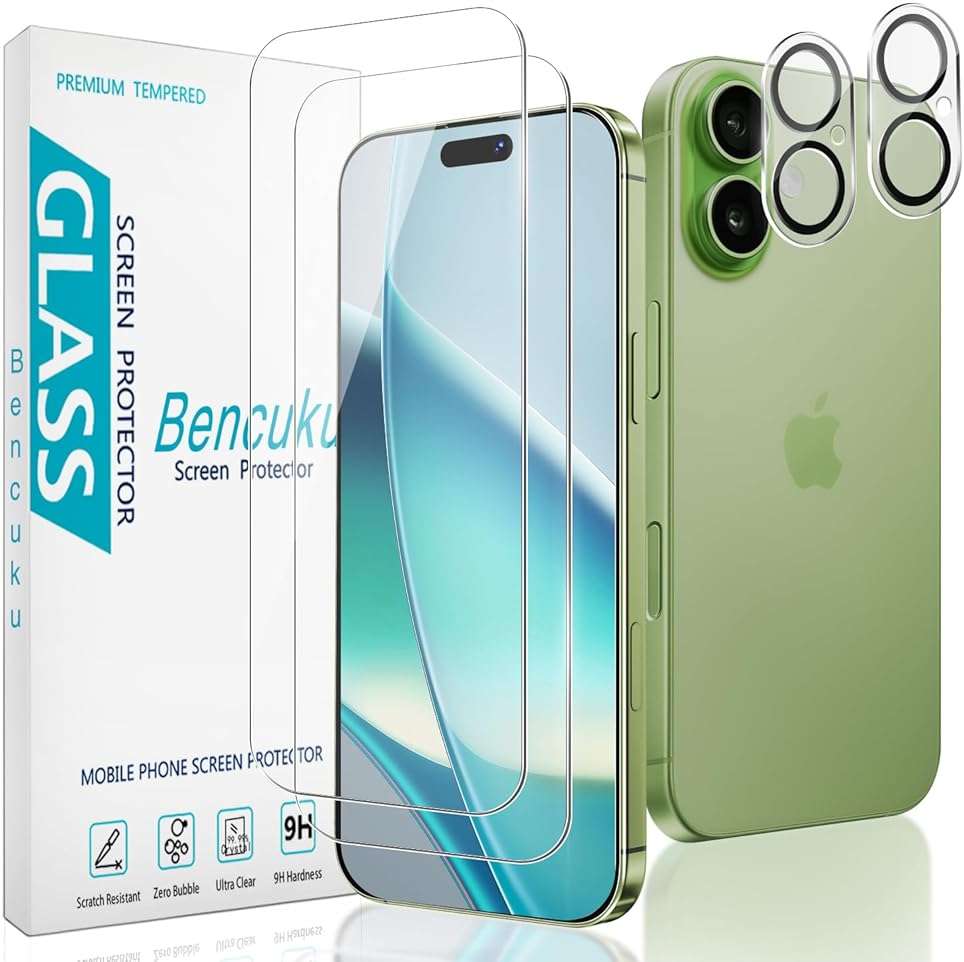 Bencuku 2 Pack Screen Protector for iPhone 17 (6.3 Inch) with 2 Pack Camera Lens Protector, 9H Tempered Glass, Anti Scratch, Bubble Free - Image 1