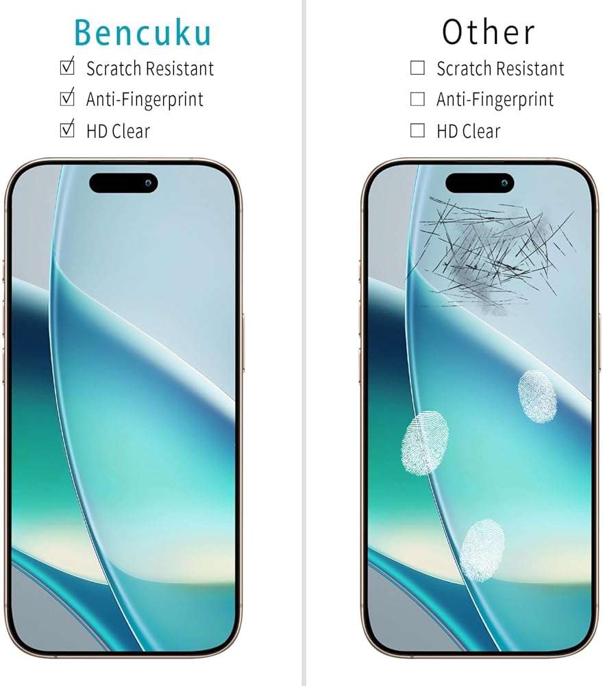 Bencuku 2 Pack Screen Protector for iPhone 17 (6.3 Inch) with 2 Pack Camera Lens Protector, 9H Tempered Glass, Anti Scratch, Bubble Free - Image 3