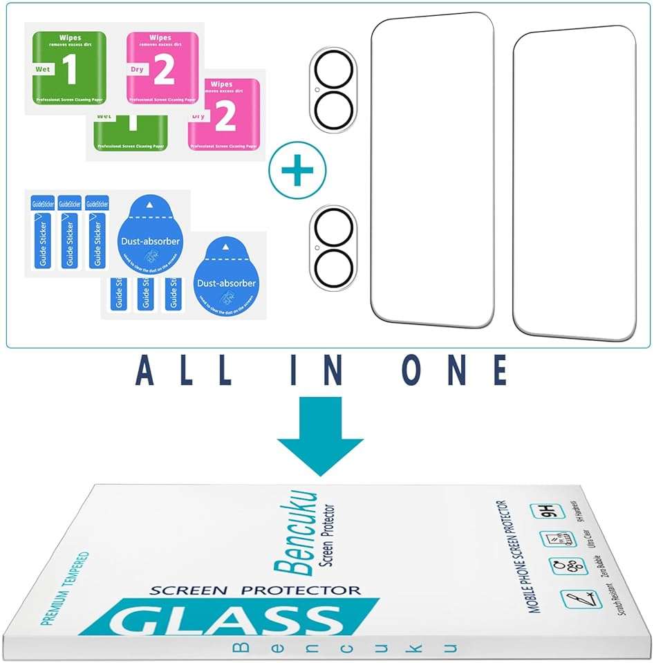 Bencuku 2 Pack Screen Protector for iPhone 17 (6.3 Inch) with 2 Pack Camera Lens Protector, 9H Tempered Glass, Anti Scratch, Bubble Free - Image 7