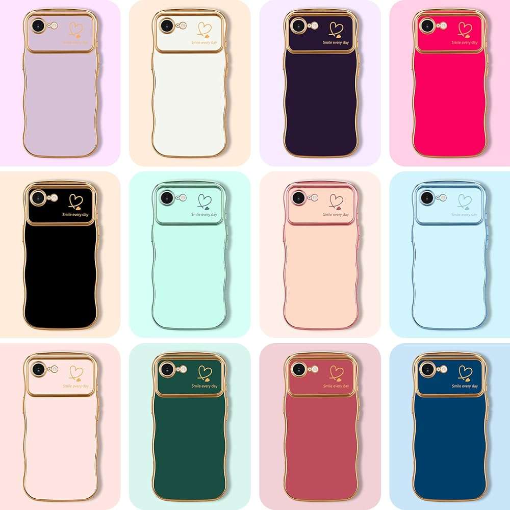 LCHULLE for iPhone 16e Case for iPhone 17e Case for Women Girls, Cute Wave Frame Curly Shape with Love Heart Camera Protection Luxury Plating Shockproof Phone Cover for iPhone 16e/17e, Dark Green - Image 7