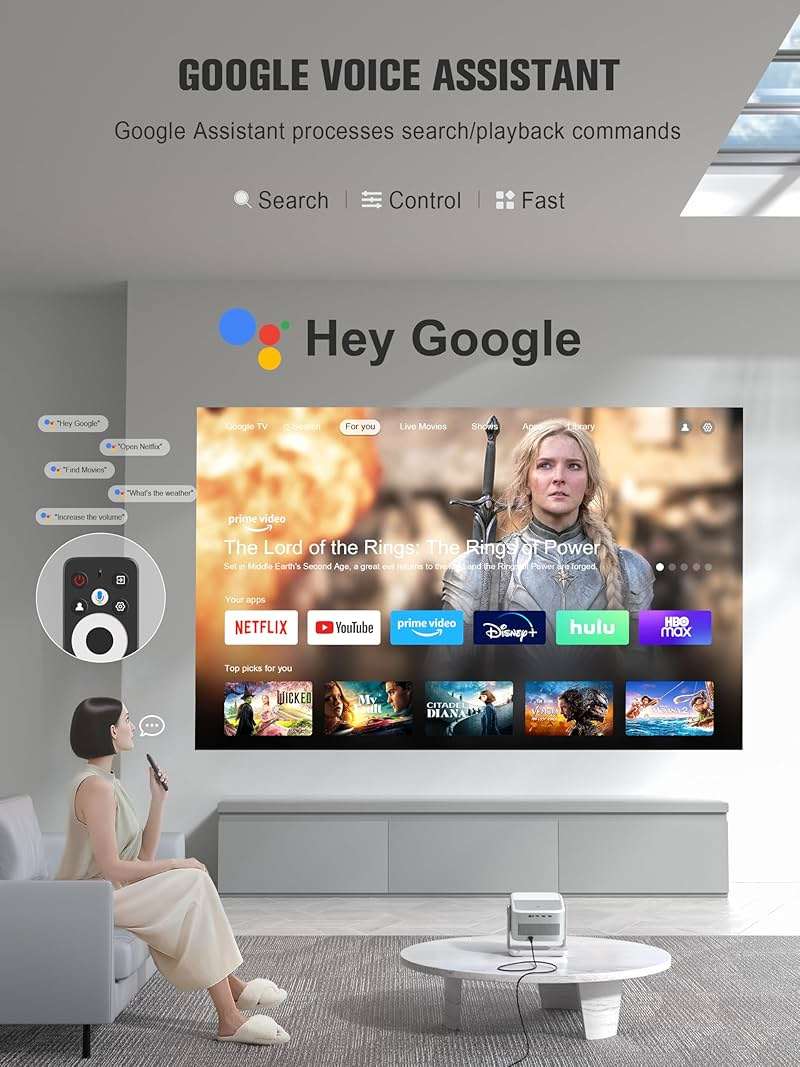 【Official Licensed Google TV】4K Smart Projector with WiFi and Bluetooth, VOPLLS Outdoor Projectors with Dolby/Auto Focus, Portable Movie Phone Wireless Gaming Wifi Proyector for Bedroom/Home/Celling - Image 3