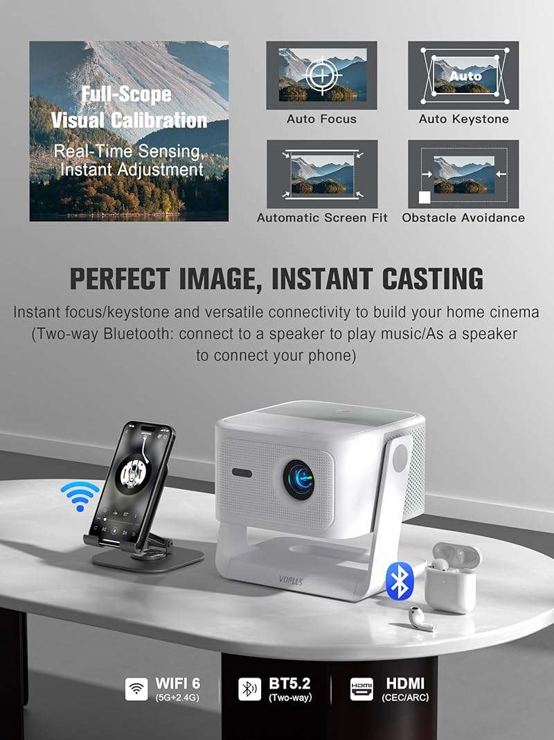 【Official Licensed Google TV】4K Smart Projector with WiFi and Bluetooth, VOPLLS Outdoor Projectors with Dolby/Auto Focus, Portable Movie Phone Wireless Gaming Wifi Proyector for Bedroom/Home/Celling - Image 6