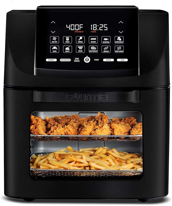 Gourmia Air Fryer - 14 Qt All-in-One Oven with Rotisserie, Digital Display with 12 Presets, Roast, Bake, Broil, Dehydrate, Dishwasher Safe Accessories, Black - Image 1