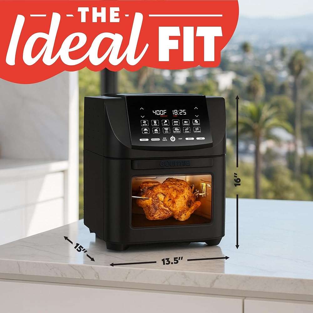 Gourmia Air Fryer - 14 Qt All-in-One Oven with Rotisserie, Digital Display with 12 Presets, Roast, Bake, Broil, Dehydrate, Dishwasher Safe Accessories, Black - Image 2